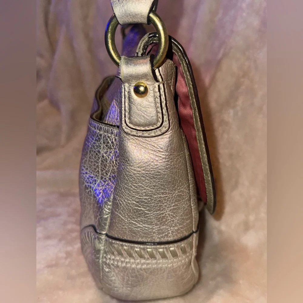 Rare Coach Metallic Whipstitch Leather Convertible Shoulder Bag in Platinum GUC - Picture 5 of 14